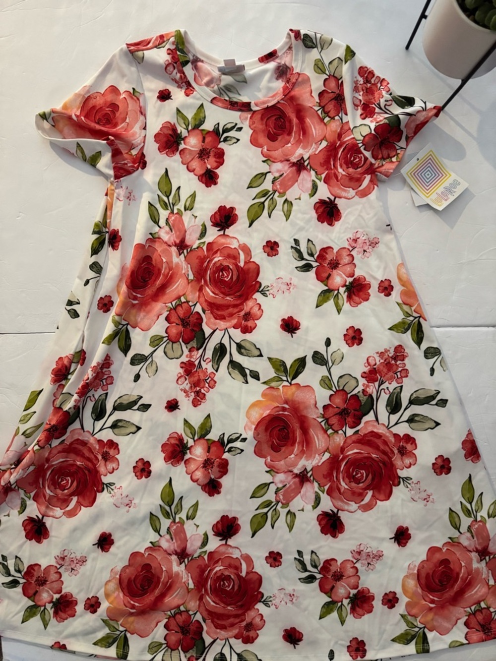 LuLaRoe White Dress with Red Floral Print